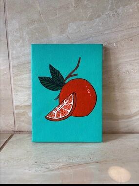 Original Teal Canvas with Bold Orange Fruit Illustration